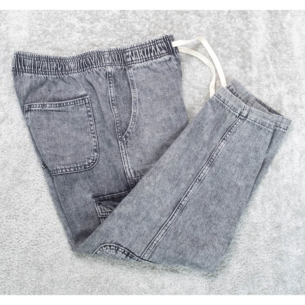 Gap Denim Easy Pull On Cargo Jeans Gray Stonewashed Cropped Womens Size S
